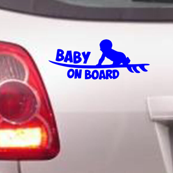 Baby on Surfboard - Car Bumper Sticker Thumbnail