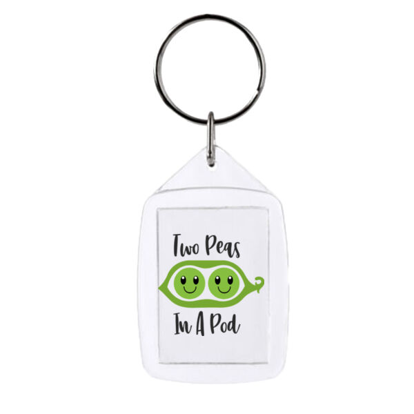 Two Peas In A Pod With Custom Image - Rectangle Smooth Edge Keyring Thumbnail