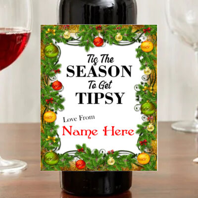 Tis The Season To Get Tipsy  - Wine Bottle Sticker Thumbnail